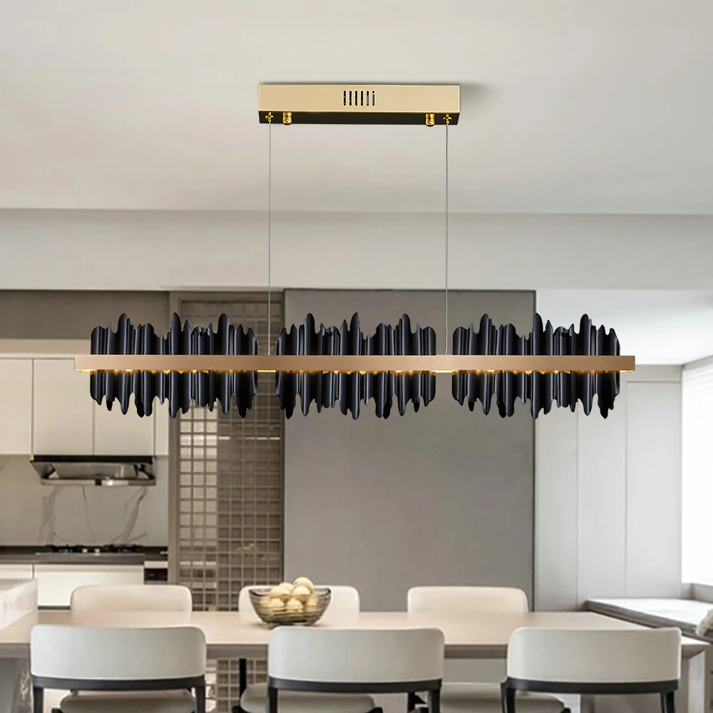 

Nordic minimalist LED living room chandelier lighting creative rectangular gold/black lighting indoor bar loft home chandelier