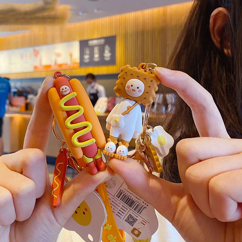 Cartoon UOVO FRIENDS Mushroom Hot Dog Villain Keychain Cute Food Series  Goose Fish Pig Keyring Couple Bag Pendant Key Chain Gift