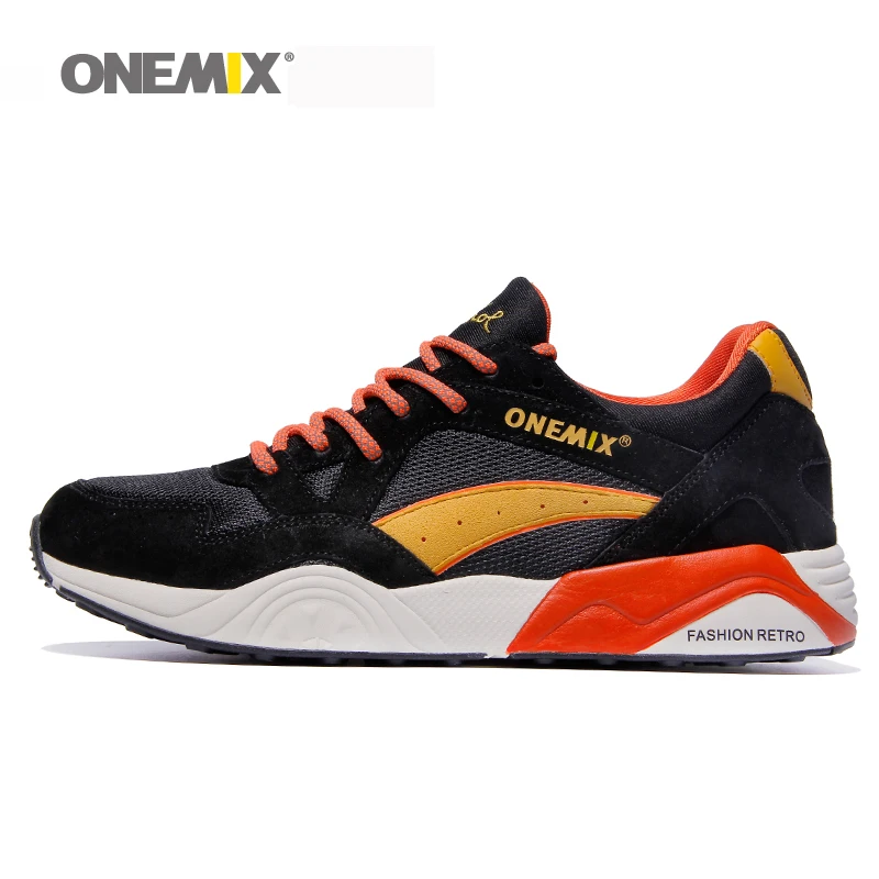 ONEMIX Shoes Men Sneakers Light Weight Breathable Lace-up Training Jogging Shoes Adult Male Outdoor Casual Shoes - Цвет: Black Orange