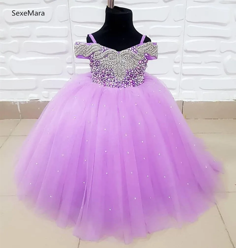 SexeMara/пышные фатиновые платья лавандового цвета с блестящими кристаллами и бусинами для маленьких девочек на день рождения; детское Пышное