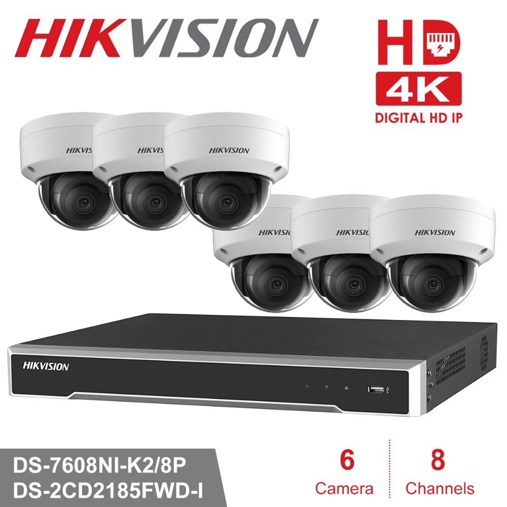8CH Hikvision POE NVR комплекты видеонаблюдения с 6 шт. 8MP ip-камера Сетевая безопасность ночное видение CCTV системы безопасности наборы