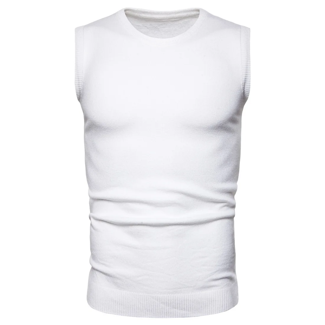 YM026 Новая модная мужская одежда высокоэластичный вязаный жилет сплошной цвет европейский размер мужские свитера - Цвет: Белый
