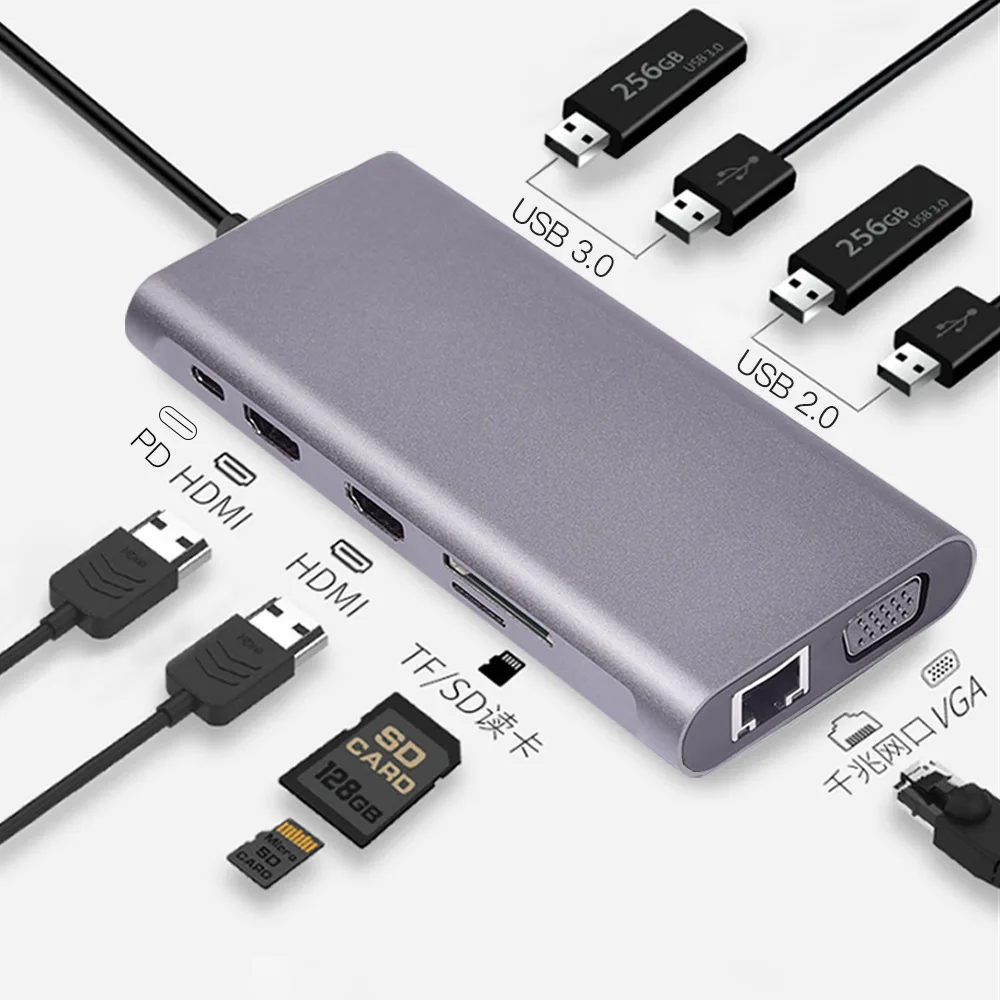 Док-станция типа C 11 в 1 многофункциональная док-станция с двойным HDMI разъемом для