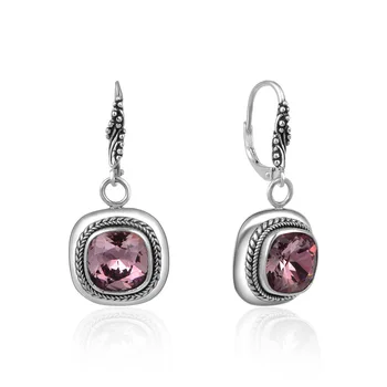 

S925 Sterling Silver Earrings popular accessories national style retro water drop long earrings female Crystal Earrings