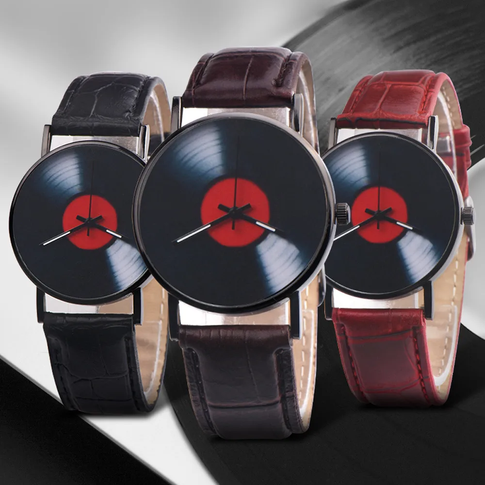 

Couple watch 2019 Vinyl record couple table Casual romantic style mini yellow mirror alloy case set rhinestone quartz 30X