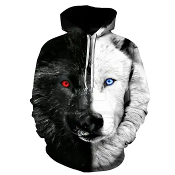 

2019 brand new fashion animal 3D printed hoodie, men and women personalized design sweatshirt snow double Wolf harajuku hoodie