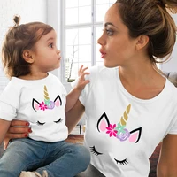 1PC Unicorn Printed Family Matching Clothes T Shirt Fashion Mother and Daughter Clothes Mommy and Me Family Look Tshirt Outfits 1