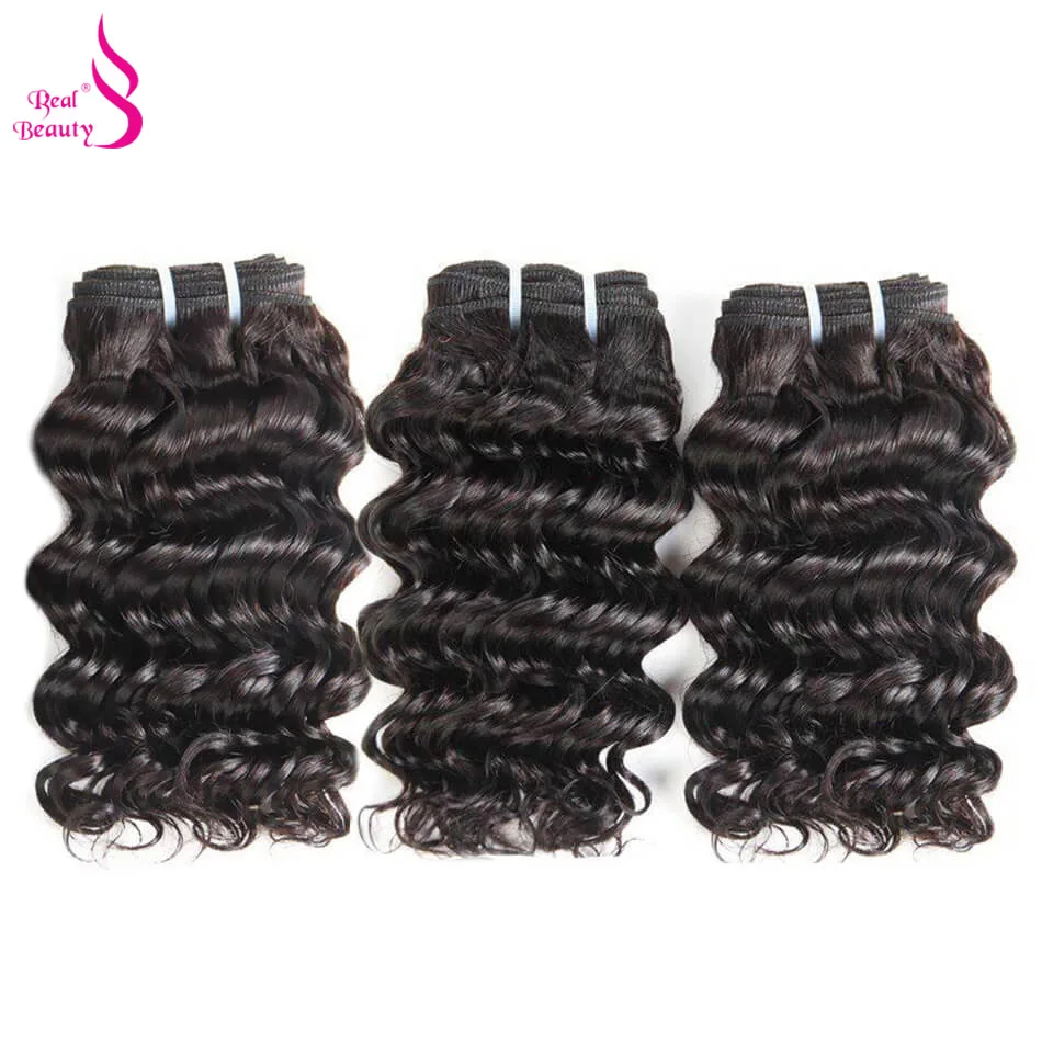 Real Beauty Brazilian Deep Wave 4 Bundles with Lace Closure Human Hair Bundles Deals Ocean Weave Remy Human Hair Extensions