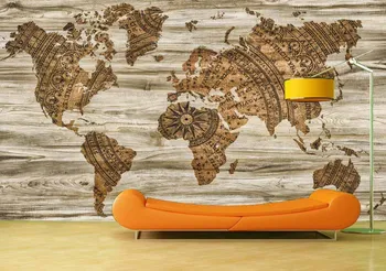 

Free Shipping Hot Customize Wall Stickers Wood Retro Map Wall Mural Decals Creative Design for Home Deco Photo Wallpaper