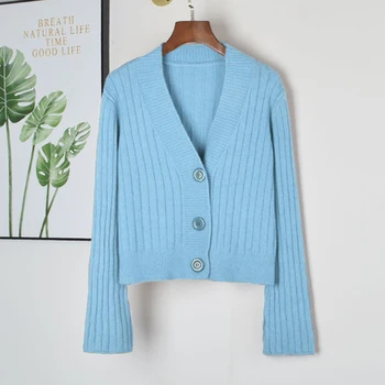 

2020 Women V-Neck Knitted Casual Ruched Short Sweaters Cardigans Lady Knitting Soft Thin Summer Cardigan Outwear For Female