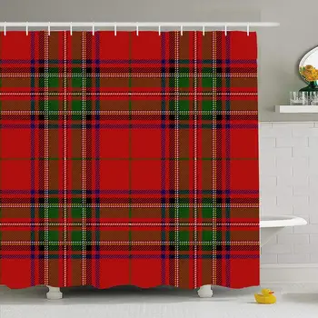

Shower Curtain Set with Hooks 72x78 Clan Material Texture Stewart Scottish Checkered Royal Tartan Plaid Stripped Kilt Textures