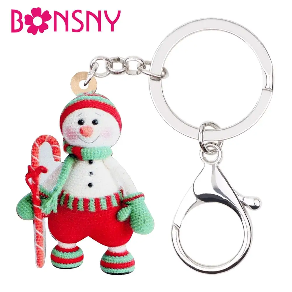 Bonsny акриловые рождественские брелки для ключей с куклой в виде снеговика женский