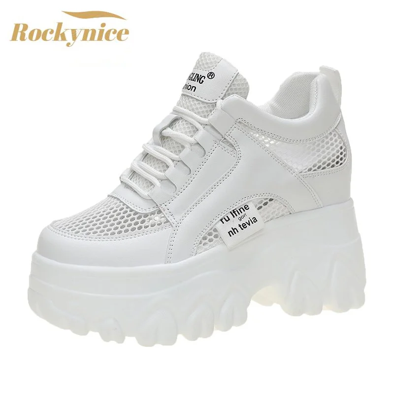 Breathable Mesh Chunky White Sneakers Women Summer Hollow Out Mesh Platform Sandals Woman Height Increased Casual Shoe 10cm women shoes,casual sneakers,women sneakers