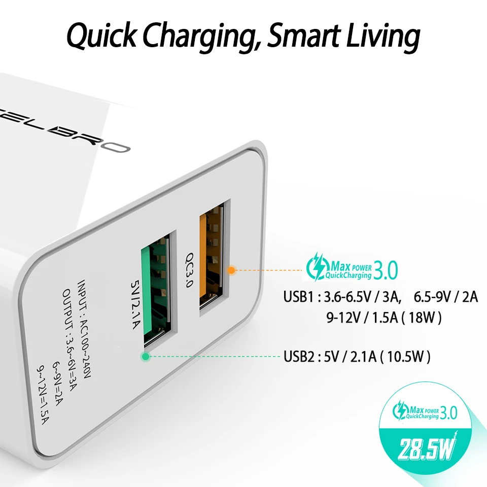 Настенное USB зарядное устройство Быстрая зарядка 3 0 быстрое для huawei P9 Plus Honor V9 9 V8 8