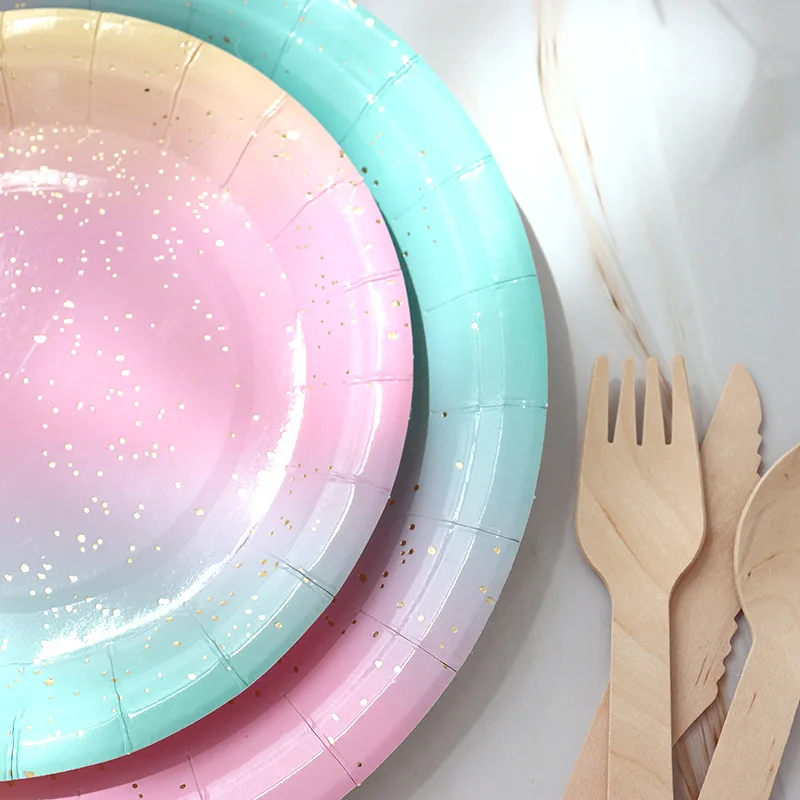 Hot Stamping Rainbow Theme Disposable Tableware Paper Plates Birthday Party Supplies Wedding Banquet Dinner Cake Decoration party supplies birthday party supplies birthday tableware set