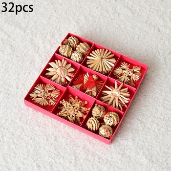 

2021 New Year Wheat Straw Christmas Tree Ornament Wooden Hanging Pendants Gifts Accessories High Quality