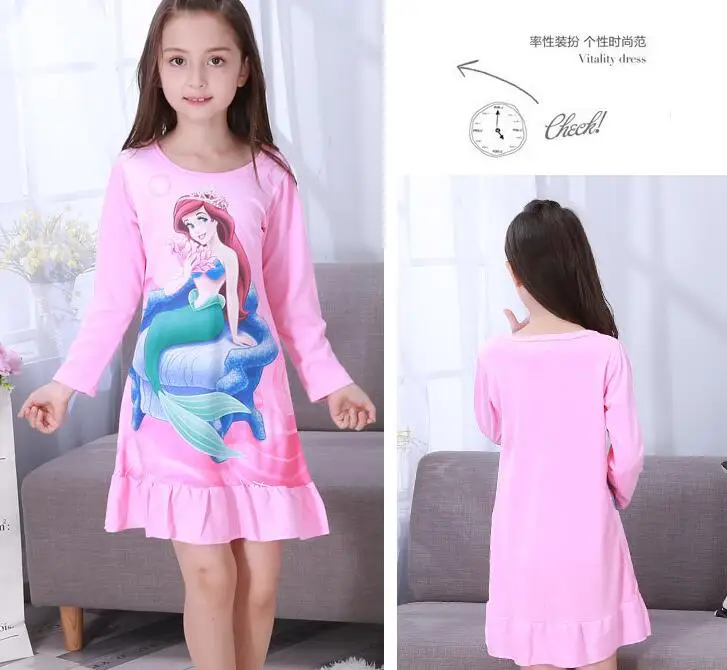 Лидер продаж, ночная рубашка с длинными рукавами для девочек весенне-осеннее Ночное платье с героями мультфильмов детские пижамы Трикотажная хлопковая детская одежда для сна, DNS06 - Цвет: STYLE  1