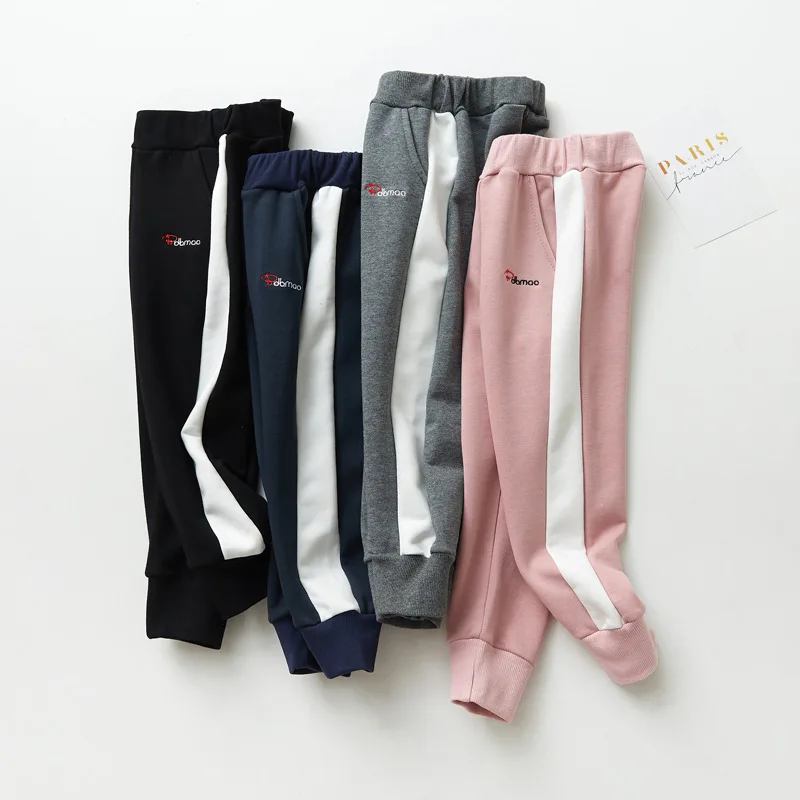 

Boys and Girls Sports Leisure Trousers Korean White Stripe Girls Pants