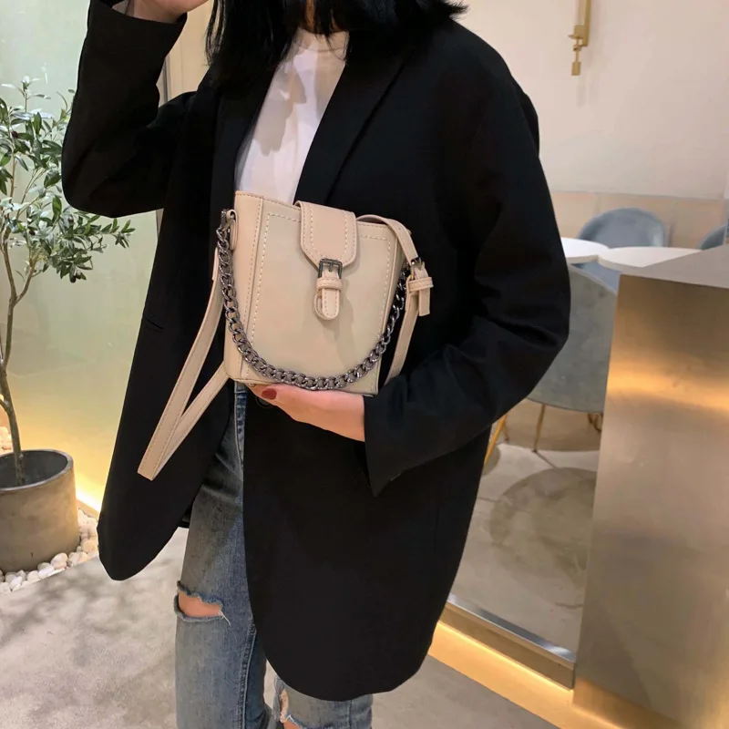 

Korean-style Small Bucket WOMEN'S Bag Nubuck Leather 2019 Autumn And Winter New Style Chain Bucket Bag Shoulder Bucket Bag Women