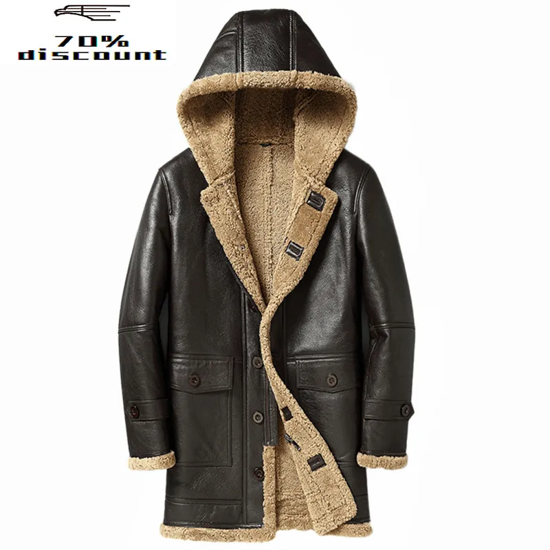 

Зимняя Теплая мужская куртка из натуральной кожи, средней длины, овчина из натурального меха ягненка, повседневное кожаное пальто из овчины 2800 LWL2089
