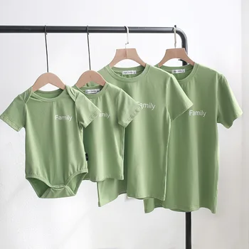 

Fashion Summer mother & kids matching family outfits green Printed T-shirt mother and daughter clothes son dad family look