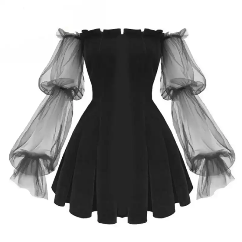 black dress with puffy shoulders