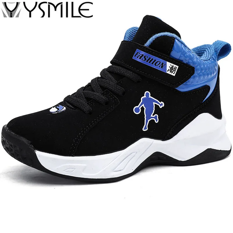 Boys Basketball Shoes Thick Sole Soft Spring Mesh Kids Sneakers Non-slip Leather Children Sport Shoes Outdoor Boys Basket Shoes