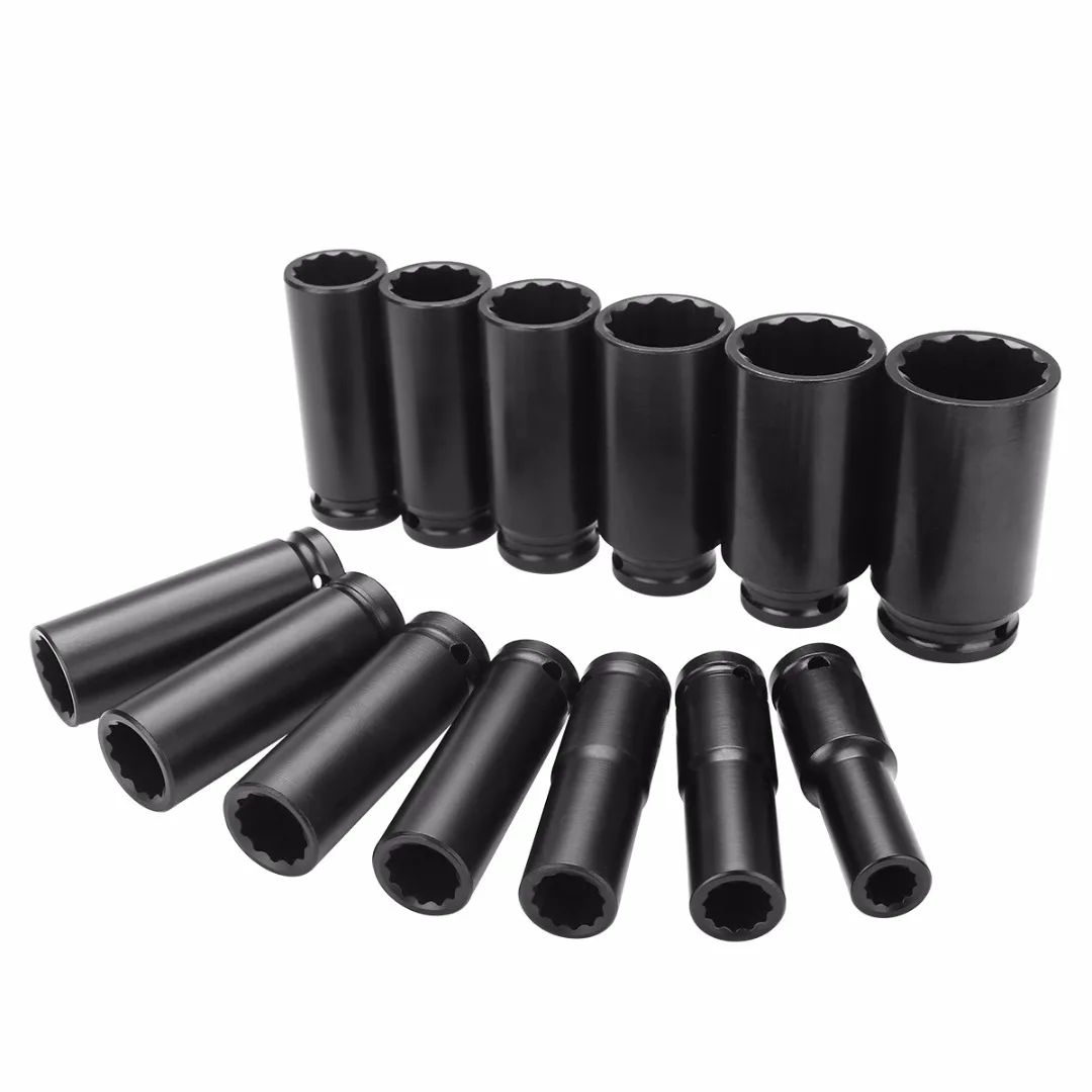 13pcs Impact Socket Set 1/2" 10-32mm Universal Socket Metric Drive Deep Socket Set Wrench for Air Pneumatic Tool Repair Tools