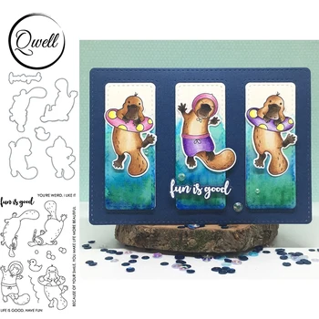 

QWELL Ducks With Lifebuoy Metal Cutting Dies Match Clear Stamps Have Fun Sentiments For DIY Scrapbooking Craft 2020 New