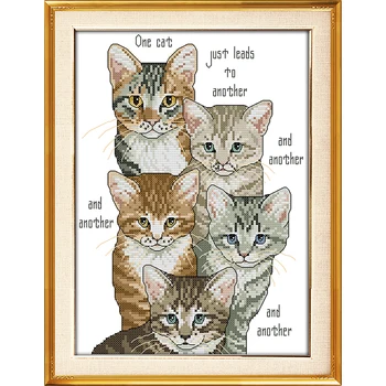 

Cute Five Kittens 14CT 11CT Chinese Cross Stitch Animal Pattern Embroidery Kit Counting Cross Stitch Set DIY Needlework Crafts