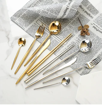 

Dinnerware Cutlery Set Tableware Set Bright Gold silver Stainless Steel knife fork spoon set kitchen tools free shipping