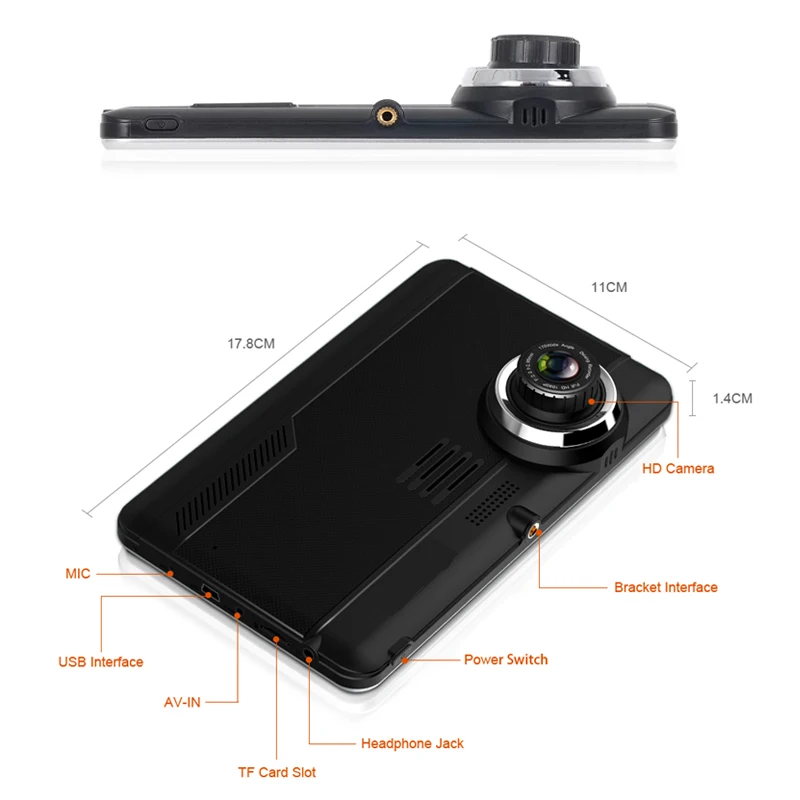 Anfilit 7 дюймов Android GPS навигация WIFI Автомобильный видеорегистратор FHD 1080P двойной