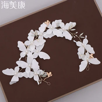 

Haimeikang White Butterfly Flowers Crown Hair Band Bride Wedding Headwear Girls Flower Garland Holiday Travel Hair Accessories
