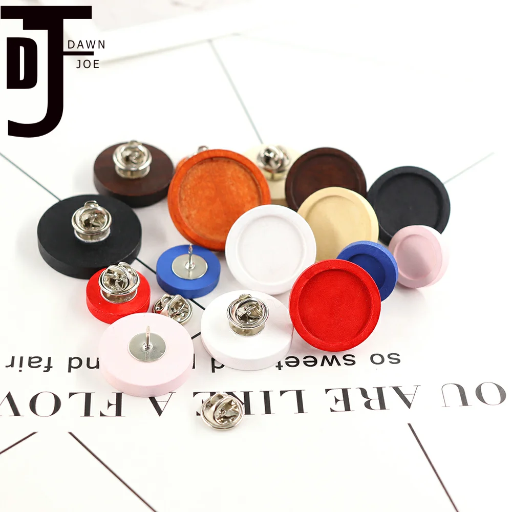 

10pcs 12/20/25/30mm Custom color wood Brooch Clip Cabochon Base Brooch Cabochon Settings Blank Base DIY badge Jewelry Making