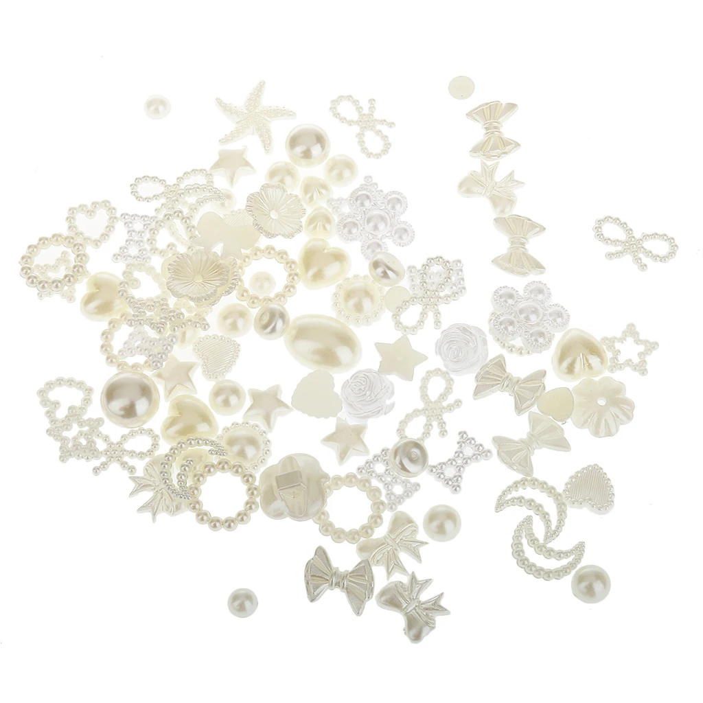100pcs Assorted Pearl Bead Flat Back Scrapbook Cabochon for Craft DIY Making Supplies Clothes Jewelry Accessories