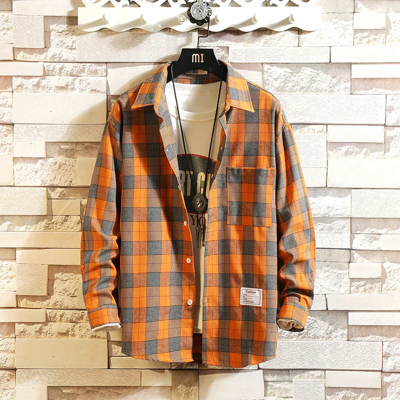 Рубашка мужская с длинным рукавом хлопок красная клетчатая повседневная блузка