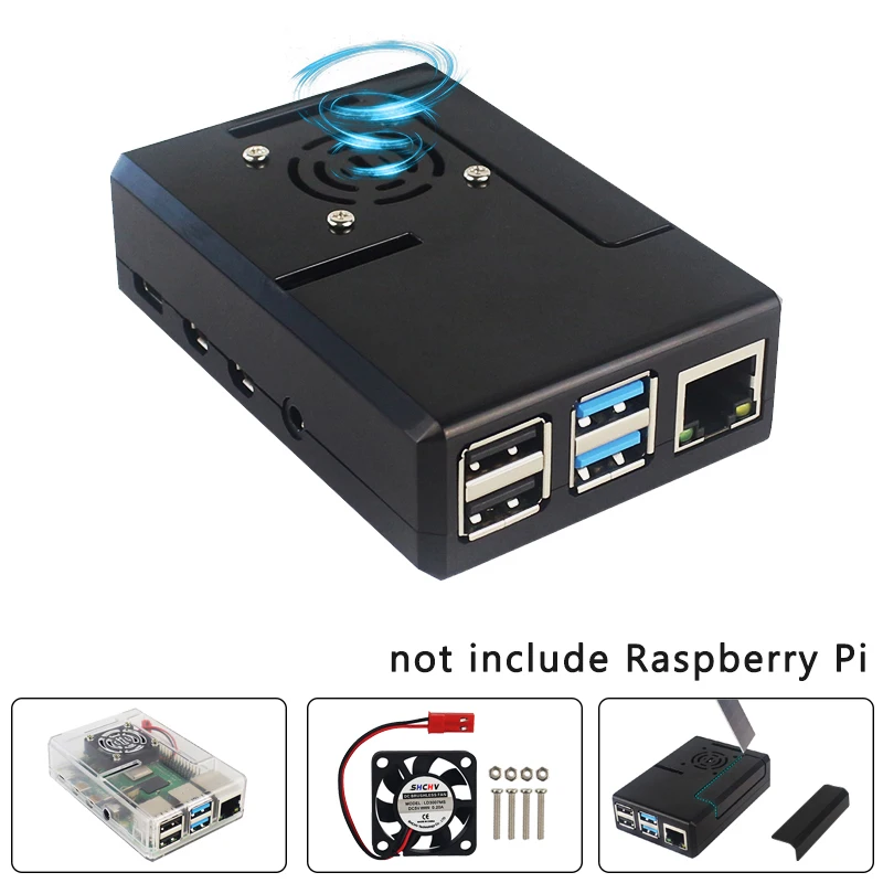 Raspberry Pi 4 Model B Abs Case Zwart Transparant Plastic Shell Verwijderbare Gpio Cover Met Koelventilator Voor Raspberry Pi 4