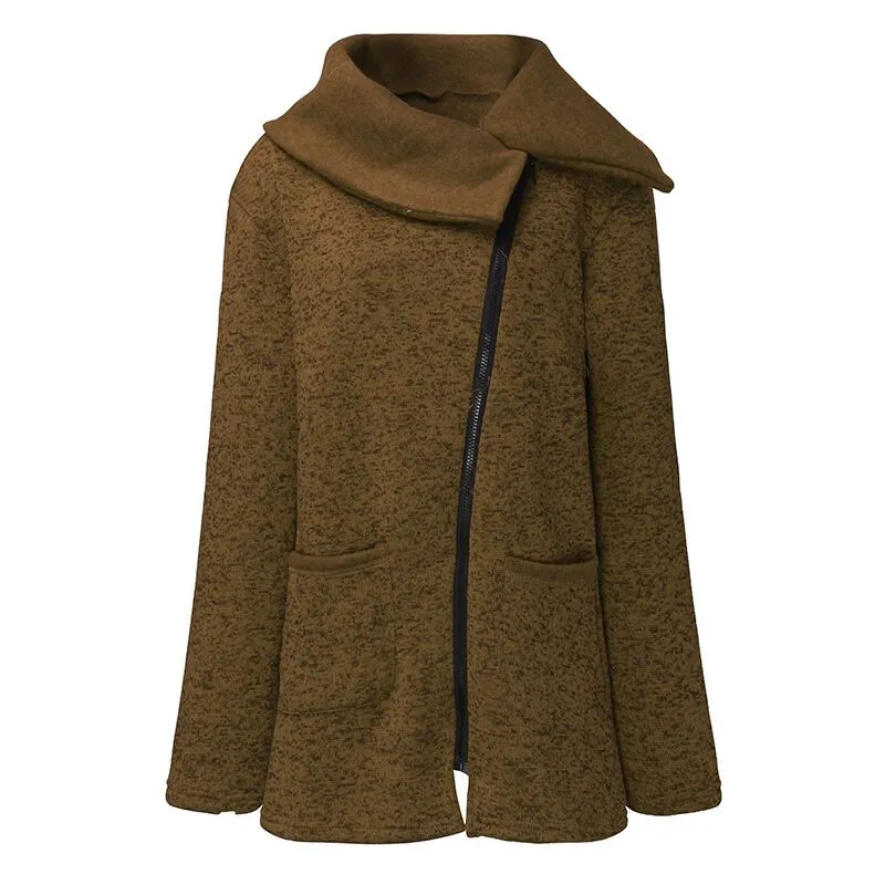 Зимнее пальто женское шерстяное теплое пальто плюс бархатный свитер боковая молния пальто плюс размер длинное пальто Корейская серая куртка толстое тонкое пальто