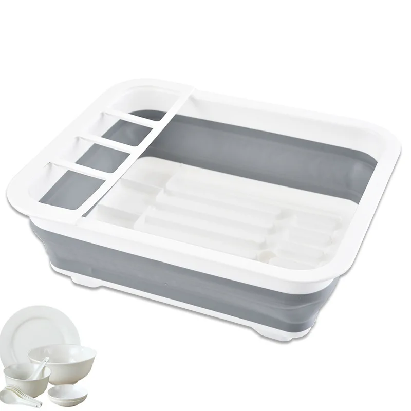 Household silicone folding telescopic multi-function drain dish rack kitchen storage dish dish rack storage basket LB9302