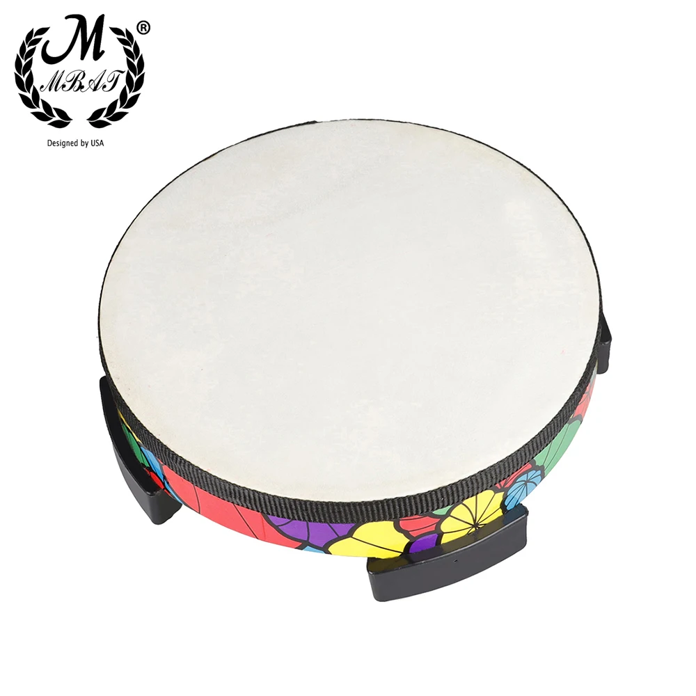 MBAT Ground Drum Sheepskin Applique Tambourine Hand-held Percussion Instrument Kids Musical Gift Child Educational Toy