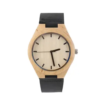

Wooden Dial Quartz Watches Black Leather Band Simple Elegant Style Wristwatch relogio