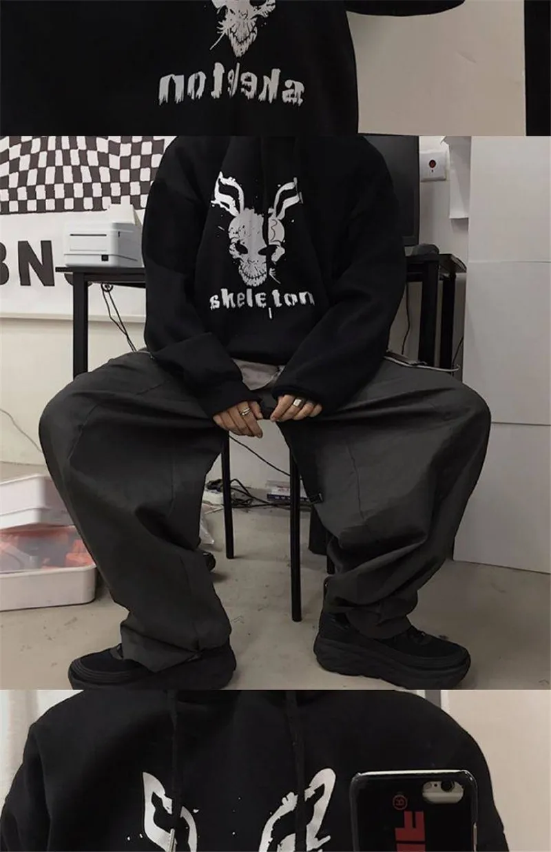 Японская толстовка с капюшоном в стиле панк, мужская повседневная черная толстовка в стиле хип-хоп с изображением кота, уличная одежда, верхняя одежда, мужское пальто, крутые серые толстовки для мужчин Wo для мужчин s