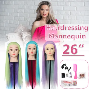 

26 Colorful 100% high temperature fiber Hairdressing Mannequin Practice Training Beauty Tool With Clamp Kits