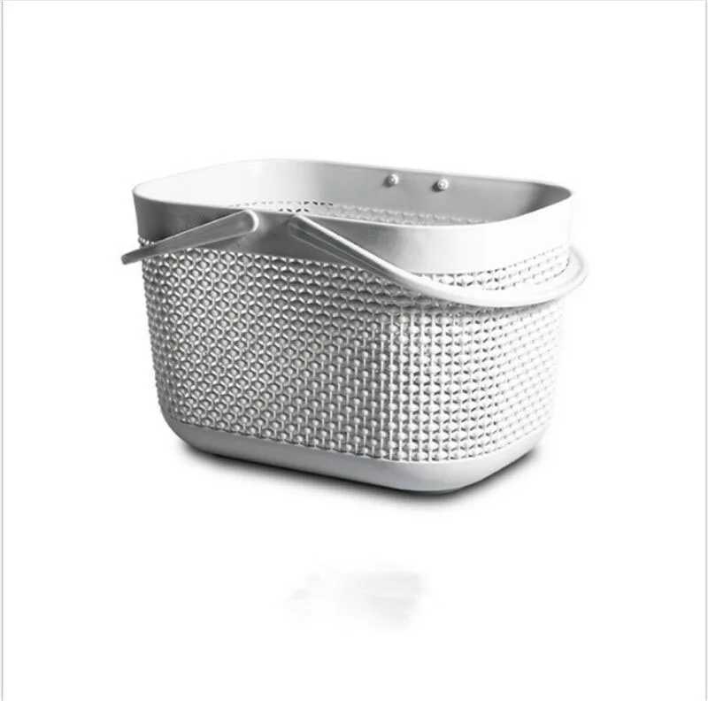 Gray Home Plastic Storage Basket+ Handle Durable Bathroom Organizer Container Holder Bins - Цвет: Gray