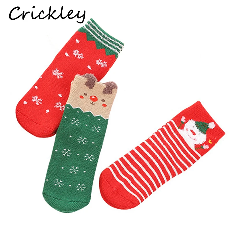 

Christmas Children Socks Cartoon Santa Claus Pattern for 1-8 Years Boys Girls Winter Cotton Striped Dot Breathable Kids Socks