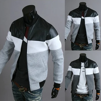 

Men's Jacket New Fashion Patchwork Coats Stand Collar Jackets Plus Size Male Baseball Uniform Outerwear