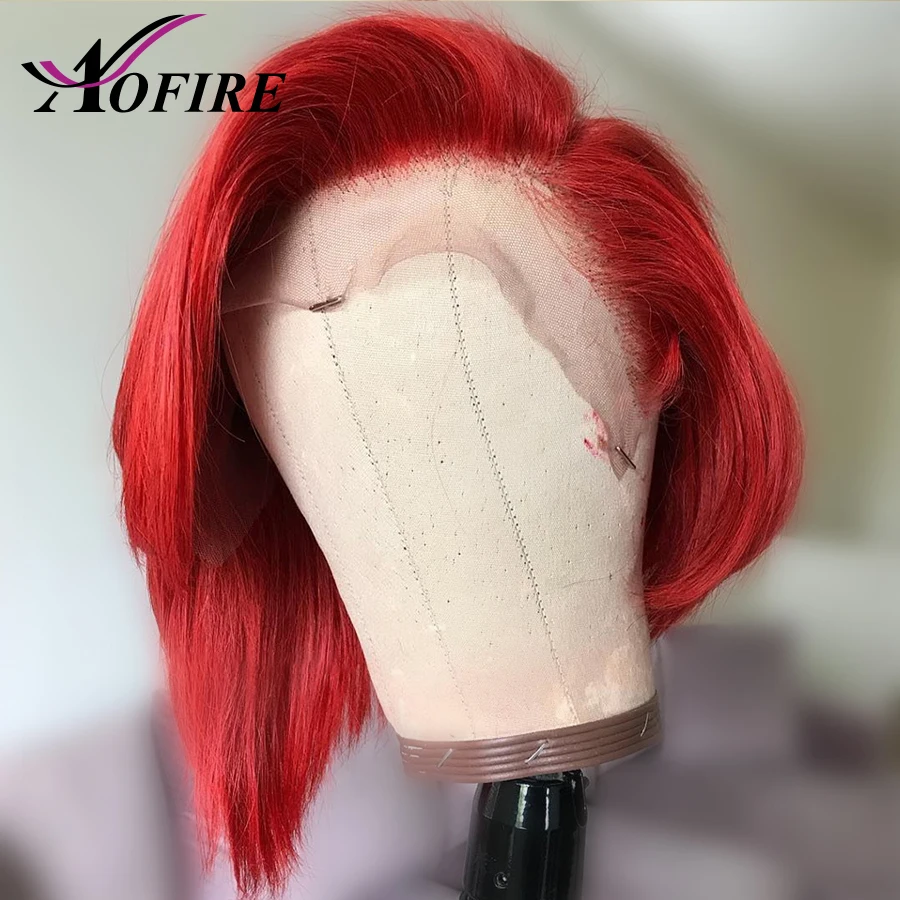 

Red Colored 13x6 Lace Front Wigs Short Bob Human Brazilian Remy Hair For Black Women Pre Plucked Bleached Hairline 150 Density