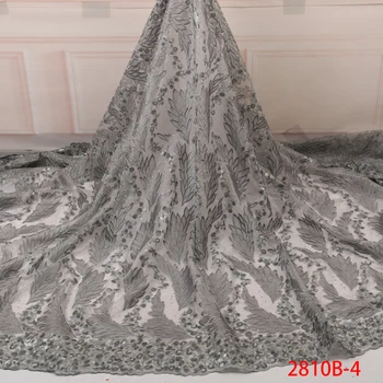 

Latest French Lace Fabric 2019 Gery Sequins Lace Fabric Embroidery African Nigerian Lace For African Party Dress 2810b