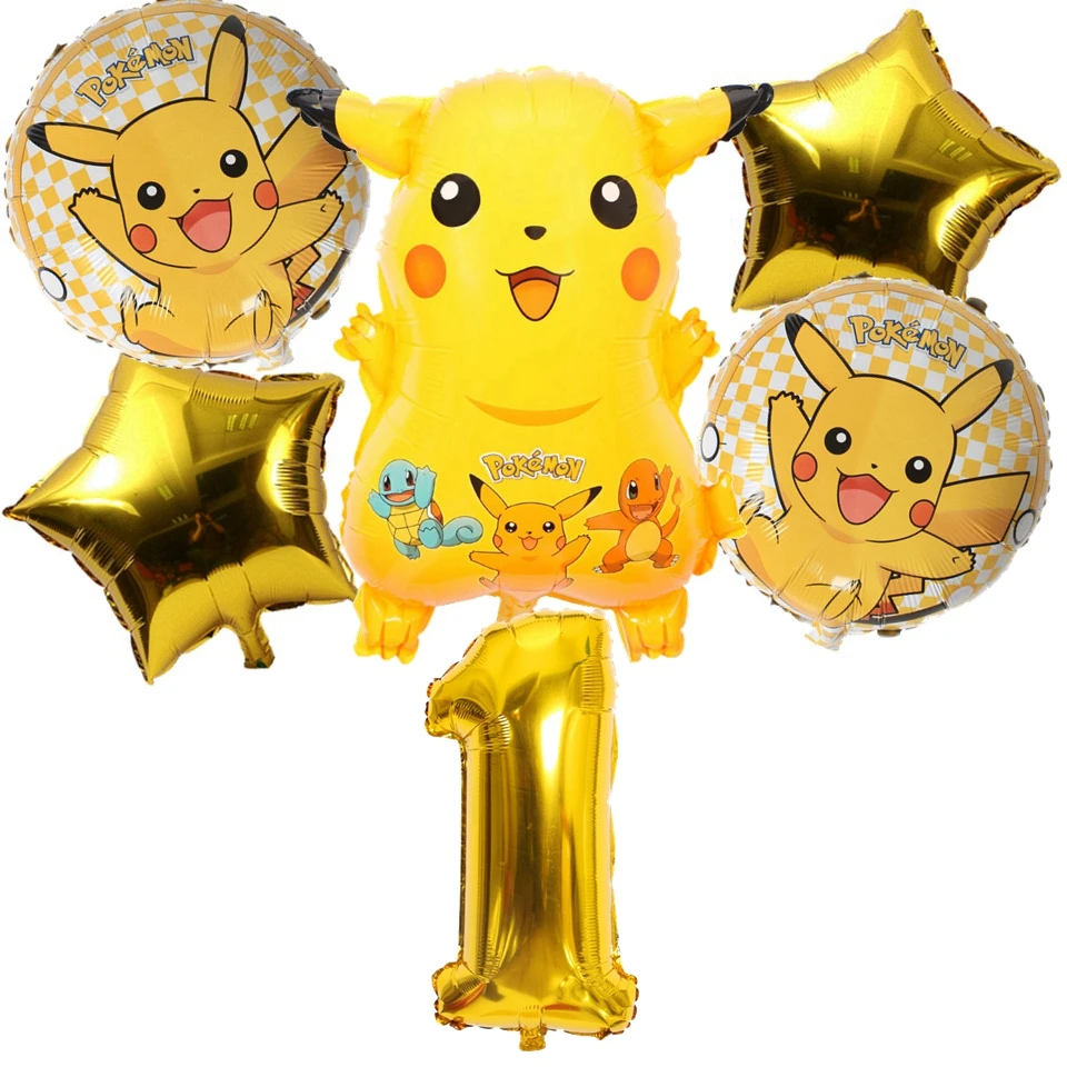 6 шт./компл. мультфильм Пикачу из Pokemon Go фольги Воздушные шары 18 дюймов круглый шар 32 дюймов номер шар Детская Игрушка Декор для вечеринки в честь Дня Рождения