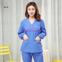 Plug Size Medical Uniforms Women Long Sleeve Scrub Top V Neck Nursing Scrubs Cotton Doctor Workwear Men Overalls ( Just A Top)